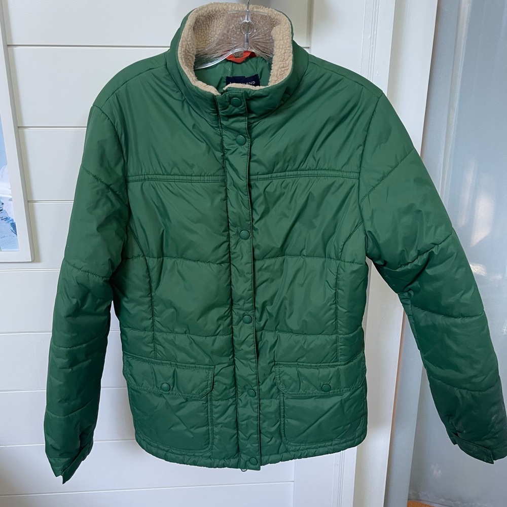 Green Quilted women’s coat Lands End size M women’s